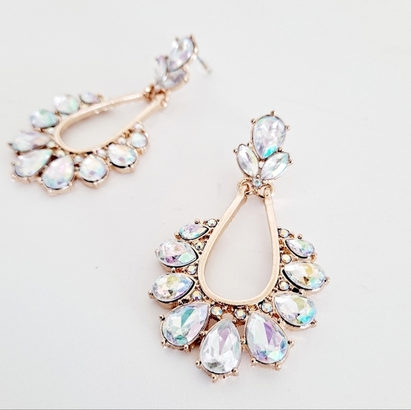 Rhinestone & gold earrings crystal wedding formal dangle wedding party 💖2/$30 - Picture 10 of 14